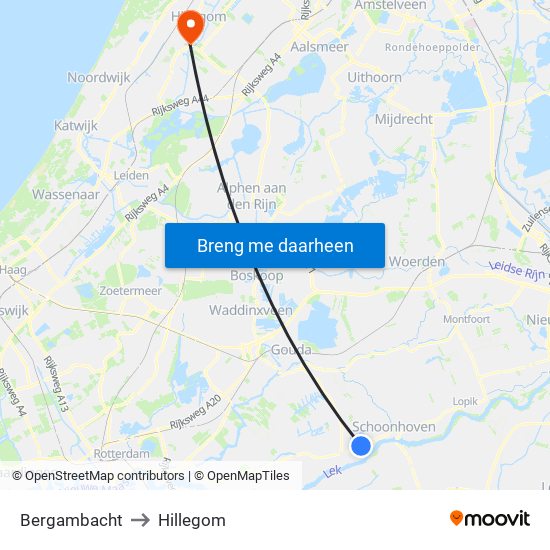 Bergambacht to Hillegom map