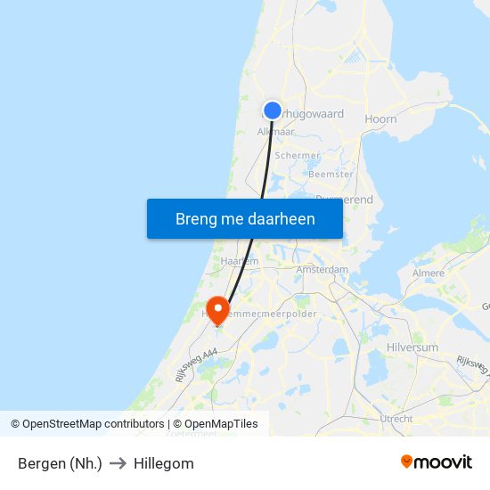 Bergen (Nh.) to Hillegom map