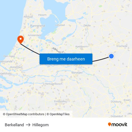 Berkelland to Hillegom map