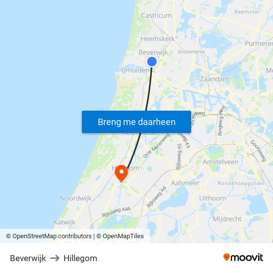 Beverwijk to Hillegom map