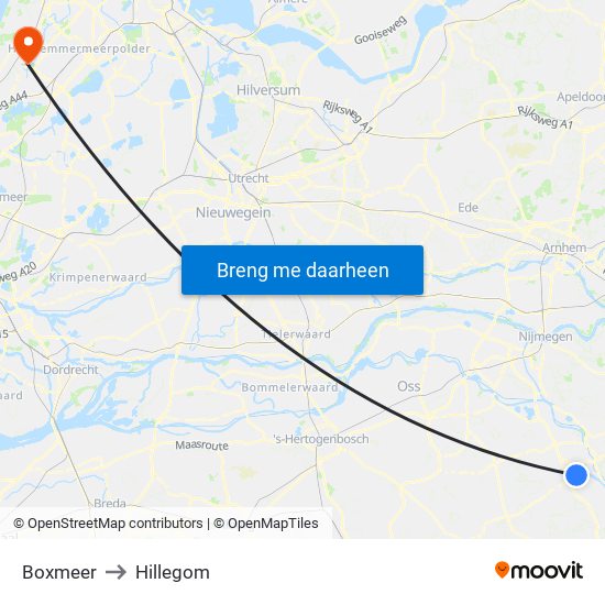 Boxmeer to Hillegom map