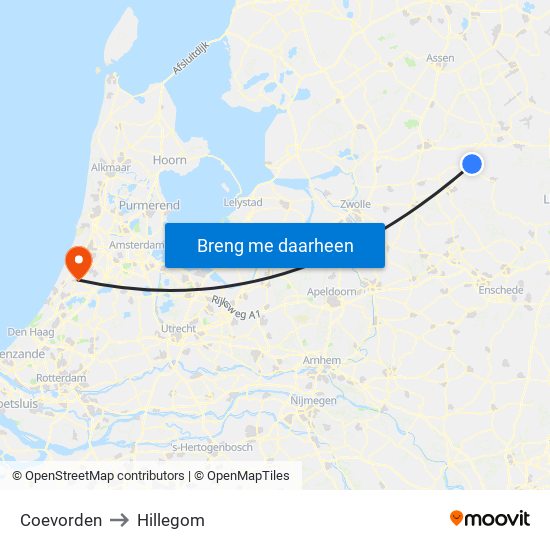 Coevorden to Hillegom map