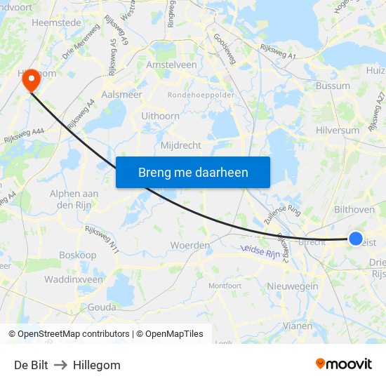 De Bilt to Hillegom map
