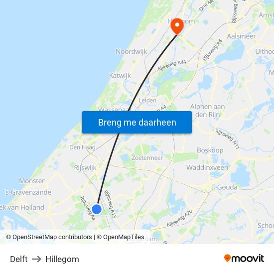 Delft to Hillegom map