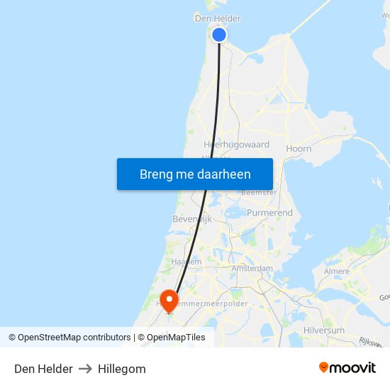 Den Helder to Hillegom map