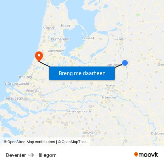 Deventer to Hillegom map