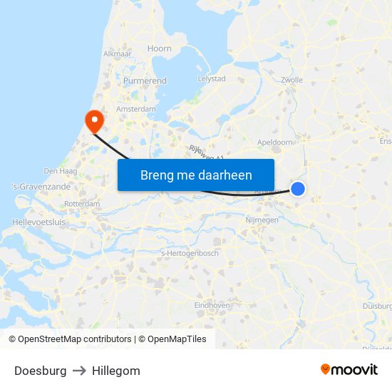 Doesburg to Hillegom map