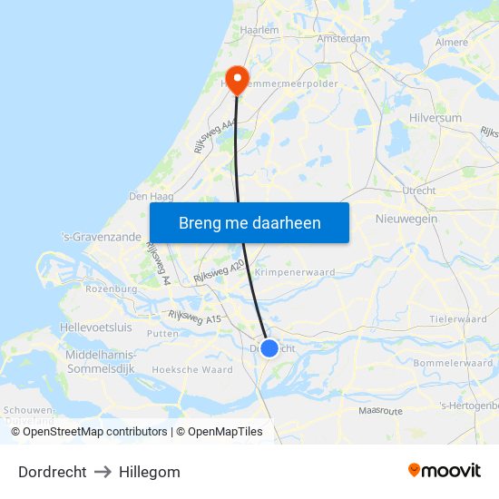 Dordrecht to Hillegom map