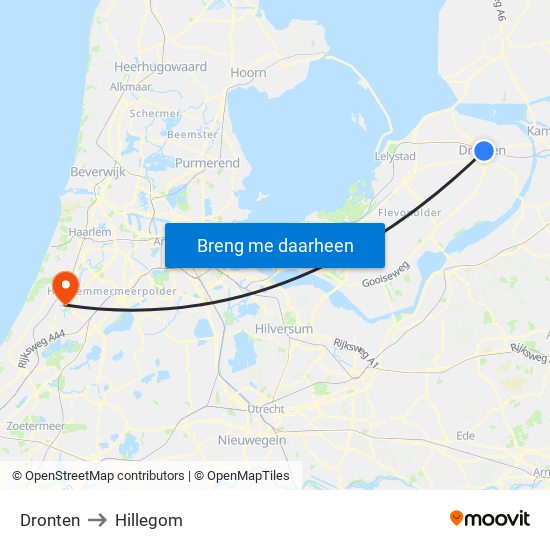 Dronten to Hillegom map