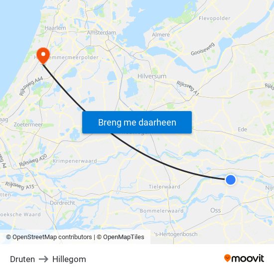 Druten to Hillegom map