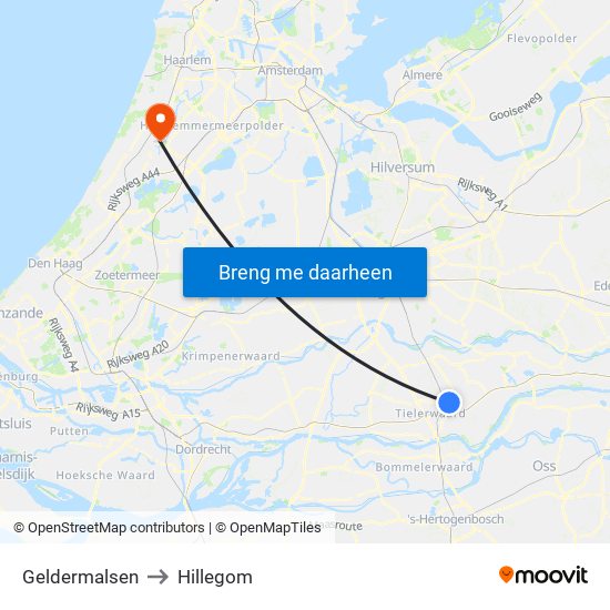 Geldermalsen to Hillegom map