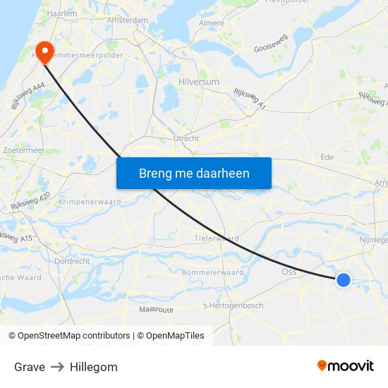 Grave to Hillegom map