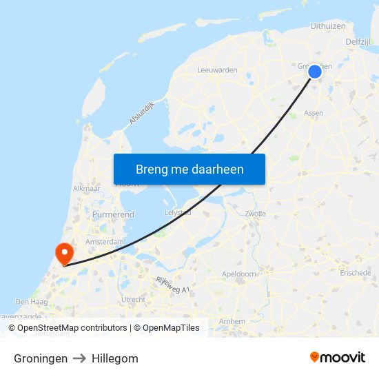 Groningen to Hillegom map