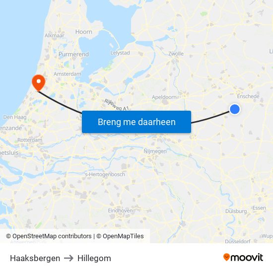Haaksbergen to Hillegom map