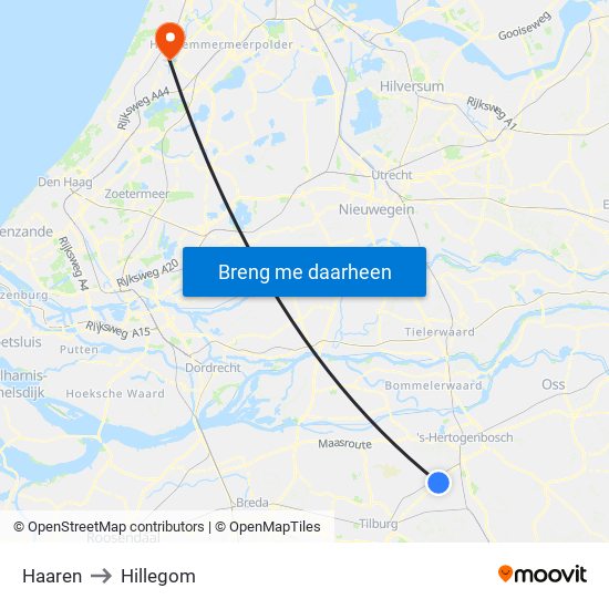 Haaren to Hillegom map