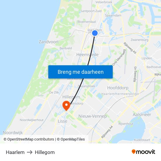 Haarlem to Hillegom map