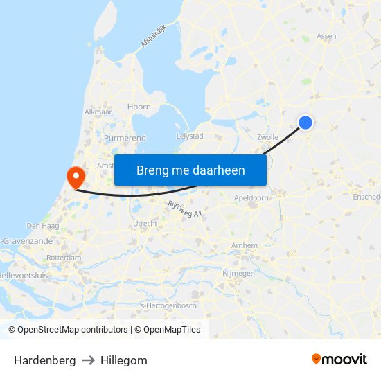Hardenberg to Hillegom map