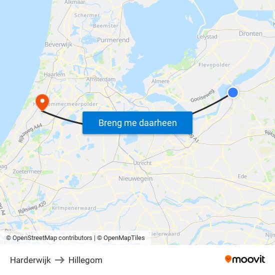 Harderwijk to Hillegom map