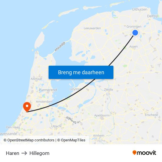Haren to Hillegom map