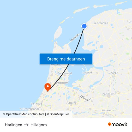 Harlingen to Hillegom map