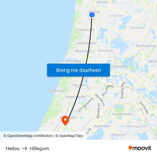 Heiloo to Hillegom map