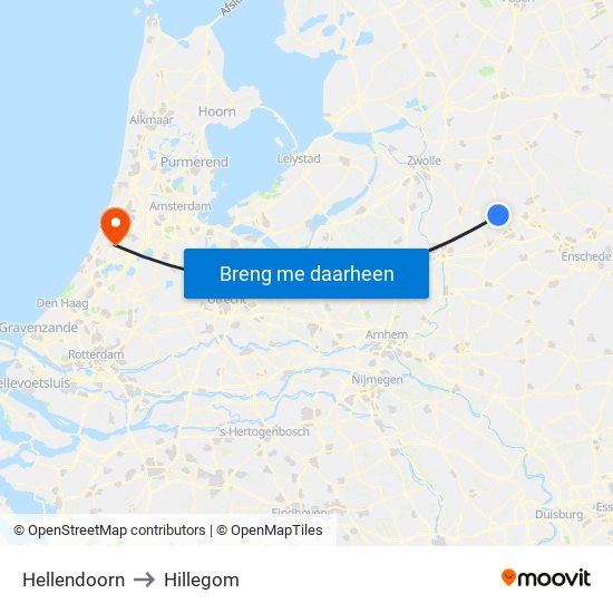 Hellendoorn to Hillegom map