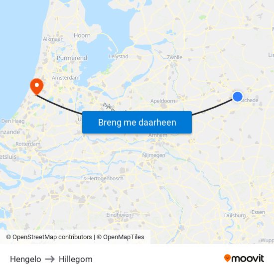 Hengelo to Hillegom map