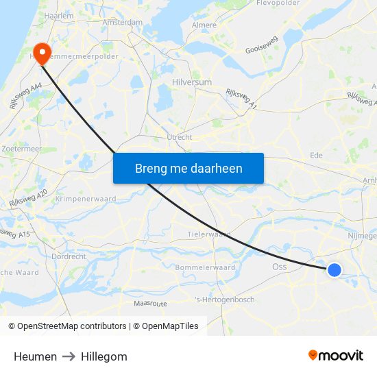 Heumen to Hillegom map