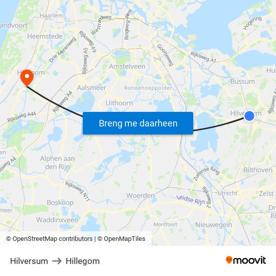 Hilversum to Hillegom map