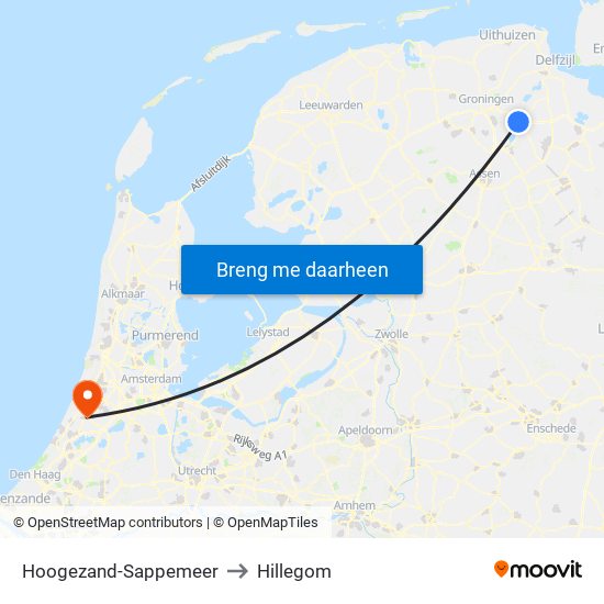 Hoogezand-Sappemeer to Hillegom map