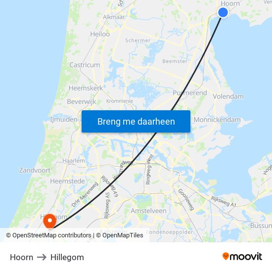 Hoorn to Hillegom map