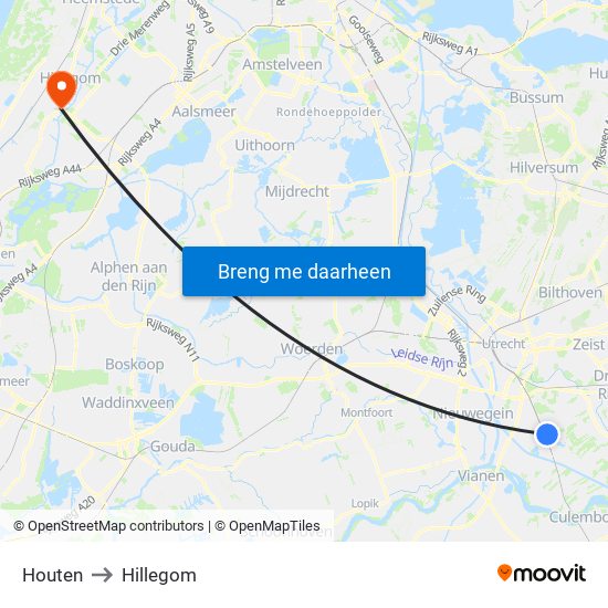 Houten to Hillegom map