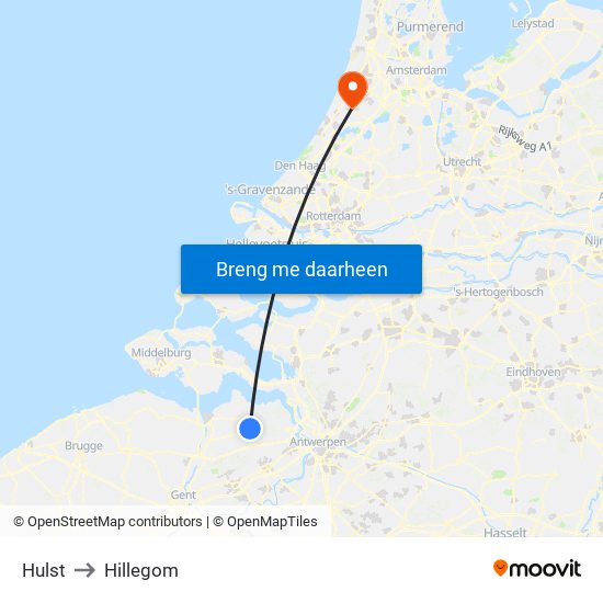 Hulst to Hillegom map