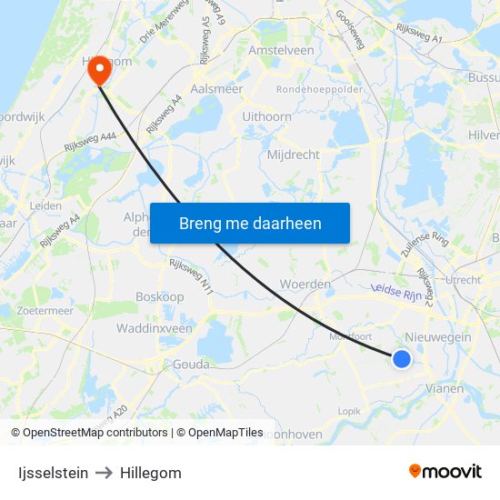 Ijsselstein to Hillegom map