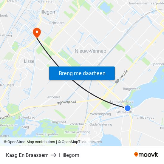 Kaag En Braassem to Hillegom map