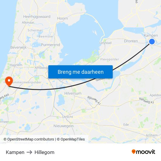 Kampen to Hillegom map