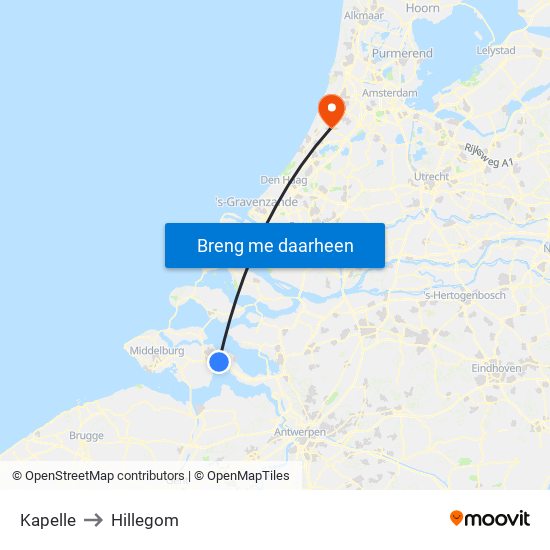 Kapelle to Hillegom map