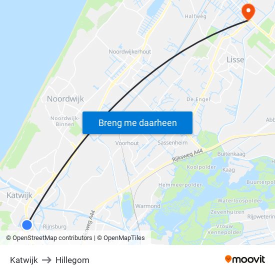 Katwijk to Hillegom map
