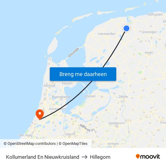 Kollumerland En Nieuwkruisland to Hillegom map