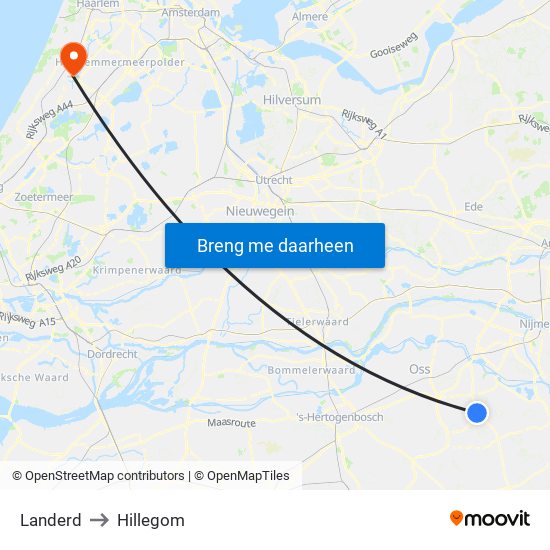 Landerd to Hillegom map