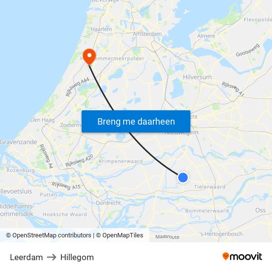 Leerdam to Hillegom map