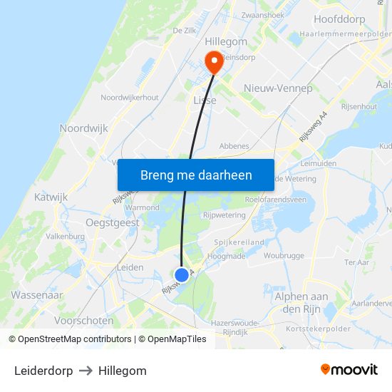 Leiderdorp to Hillegom map