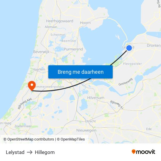 Lelystad to Hillegom map