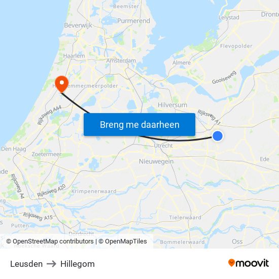 Leusden to Hillegom map