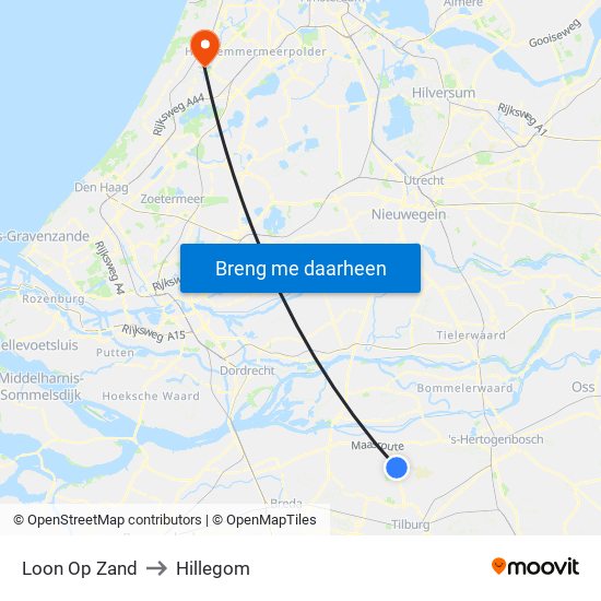 Loon Op Zand to Hillegom map