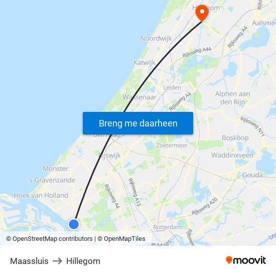 Maassluis to Hillegom map