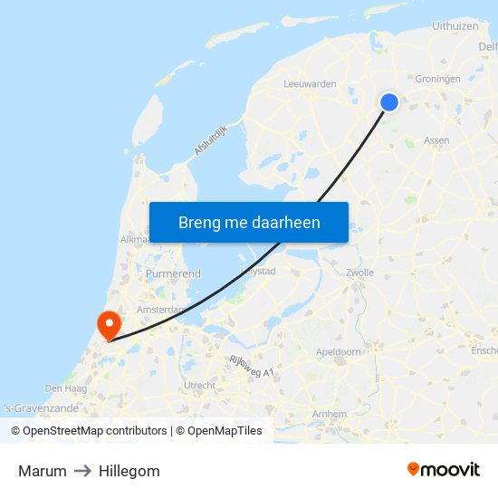 Marum to Hillegom map