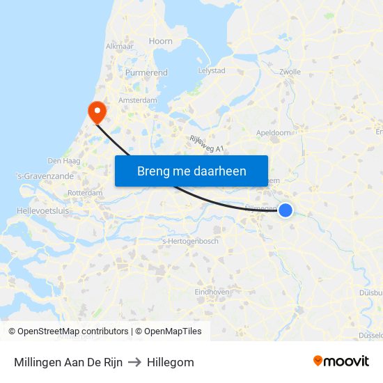 Millingen Aan De Rijn to Hillegom map