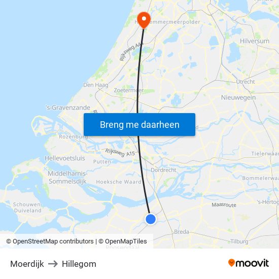 Moerdijk to Hillegom map