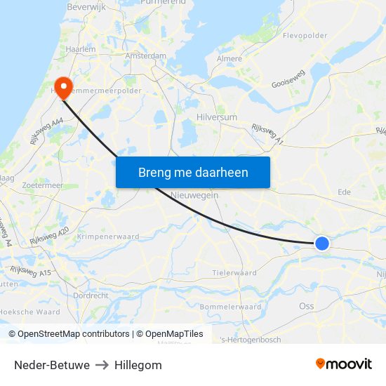 Neder-Betuwe to Hillegom map